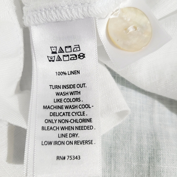 St. Tropez West Women’s 100% Linen White Tunic Top Size M 3/4 Sleeve Button Deta - Picture 10 of 10